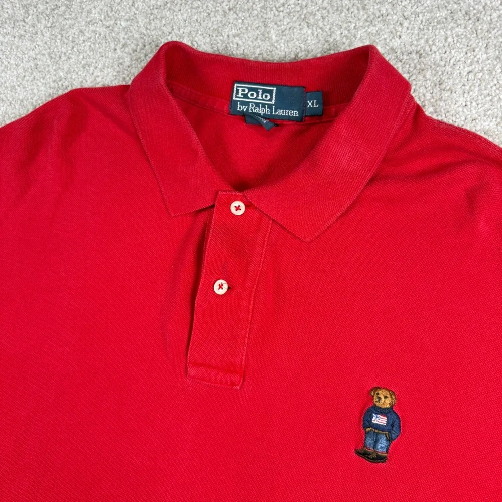 Polo Ralph Lauren Polo Shirt Men XL Red Polo Bear Embroidered USA Short Sleeve